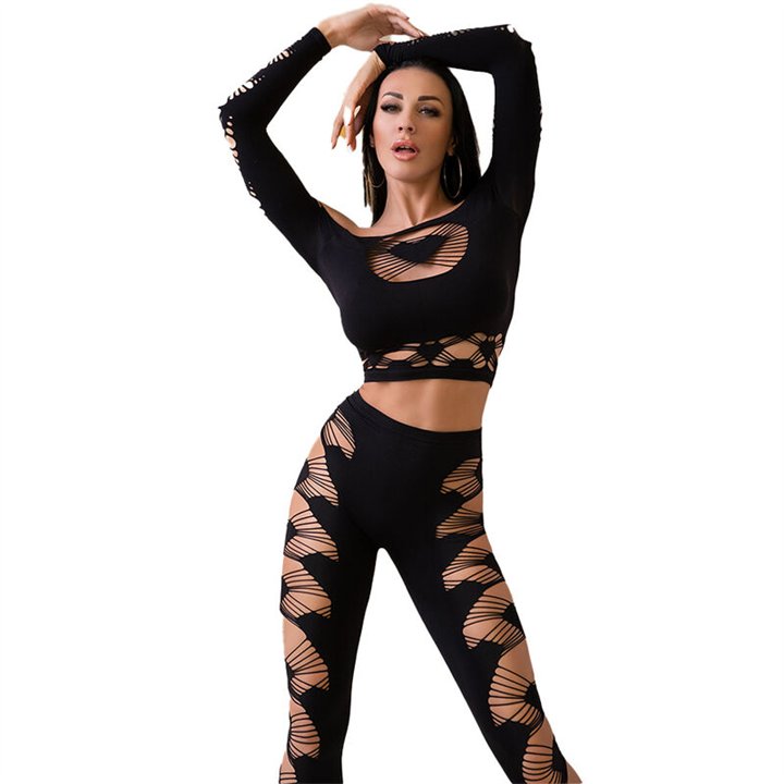 CHILIROSE - CR 4436 TOP & LEGGINS BLACK S/L - D-239063 - Teknashop Ltd