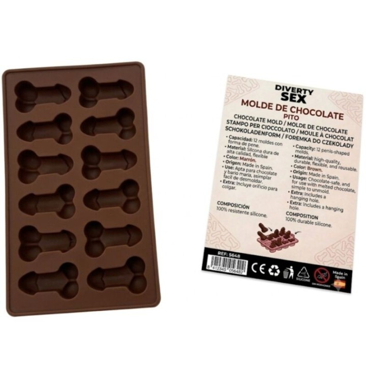 DIABLO PICANTE - CHOCOLATE MOLD WITH 12 SILICONE PENISES FOR HANGING RED - D-245899 - Teknashop Ltd