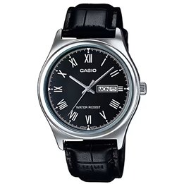 CASIO COLLECTION Mod. DAY DATE, ROMAN INDEXES. LEATHER - BLACK - WW.MTP-V006L-1BUDF