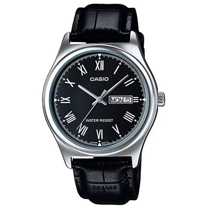 CASIO COLLECTION Mod. DAY DATE, ROMAN INDEXES. LEATHER - BLACK - WW.MTP-V006L-1BUDF - Teknashop Ltd