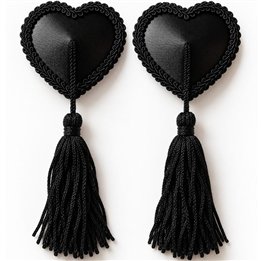 CHILIROSE - CR 4897 HEART-SHAPED NIPPLE COVERS WITH BLACK TASSELS - D-246940