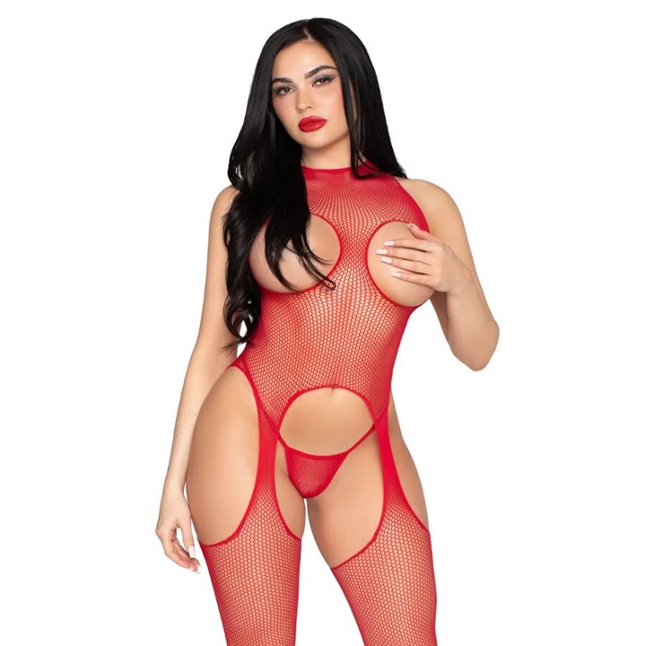 LEG AVENUE - 89374 CUPLESS BODYSTOCKING AND PANTY RED - ONE SIZE - D-245355