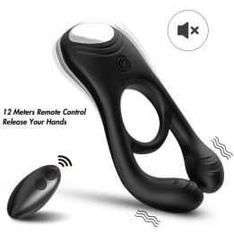 ARMONY - VEYRON DOUBLE VIBRATOR RING TOY FOR COUPLES REMOTE CONTROL BLACK - D-238030