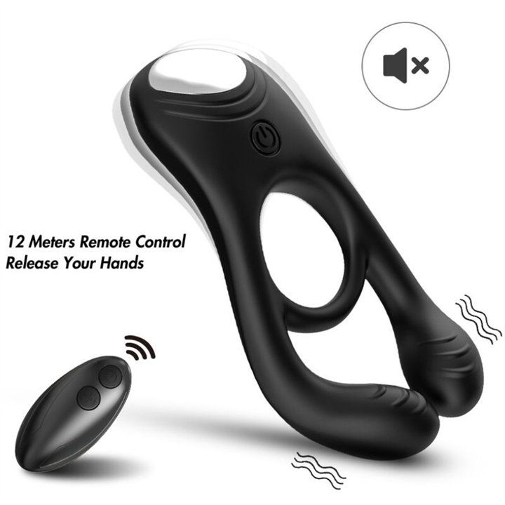 ARMONY - VEYRON DOUBLE VIBRATOR RING TOY FOR COUPLES REMOTE CONTROL BLACK - D-238030 - Teknashop Ltd