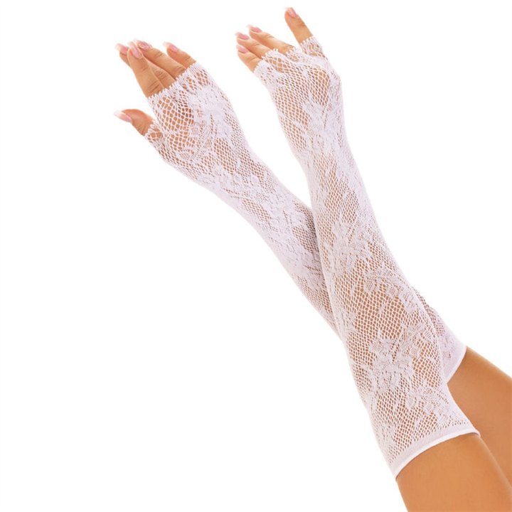 LEG AVENUE - FLORAL NETWORK FINGERLESS GLOVES WHITE - D-238618