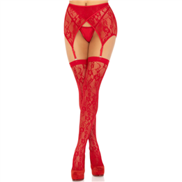 LEG AVENUE - LACE THIGH HIGHS & GARTERBELT RED - D-238612