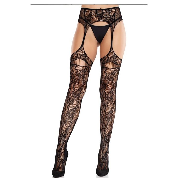 LEG AVENUE - LACE STOCKINGS WITH GARTERS BLACK - D-243067