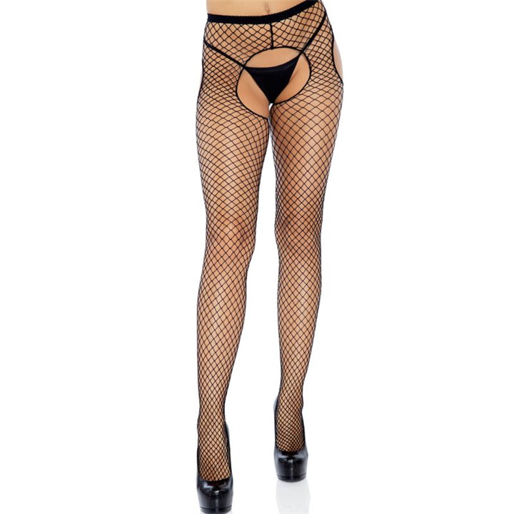 LEG AVENUE - BLACK CROTCHLESS NET STOCKINGS - D-237707