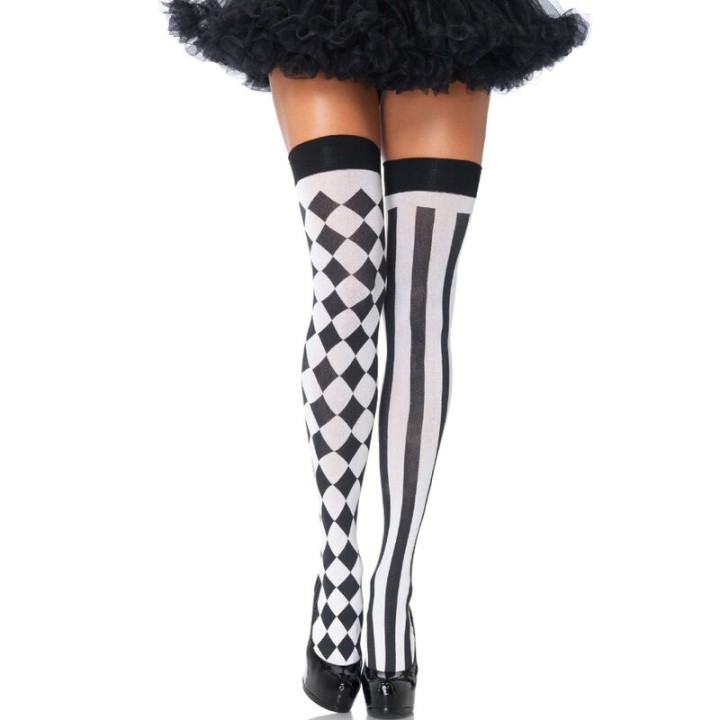 LEG AVENUE - BLACK/WHITE ARLEQUIN HIGH SOCKS - D-237708