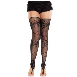 LEG AVENUE - FLORAL LACE FOOTLESS STOCKINGS BLACK - D-243073