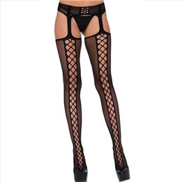 LEG AVENUE - STOCKINGS NET AND GARTER BLACK - D-237711 - Teknashop Ltd