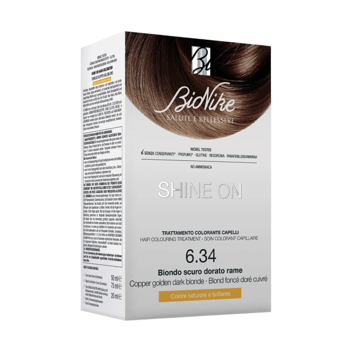 BioNike, Shine On, Permanent Hair Dye, 6.34 Dark Copper Golden Blond, 145 ml