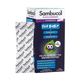 Sambucol, Baby Powder, Black Eldeberry, Vitamin C & D, Support The Immune System, Vitamins, 14 pcs, 2.2 g