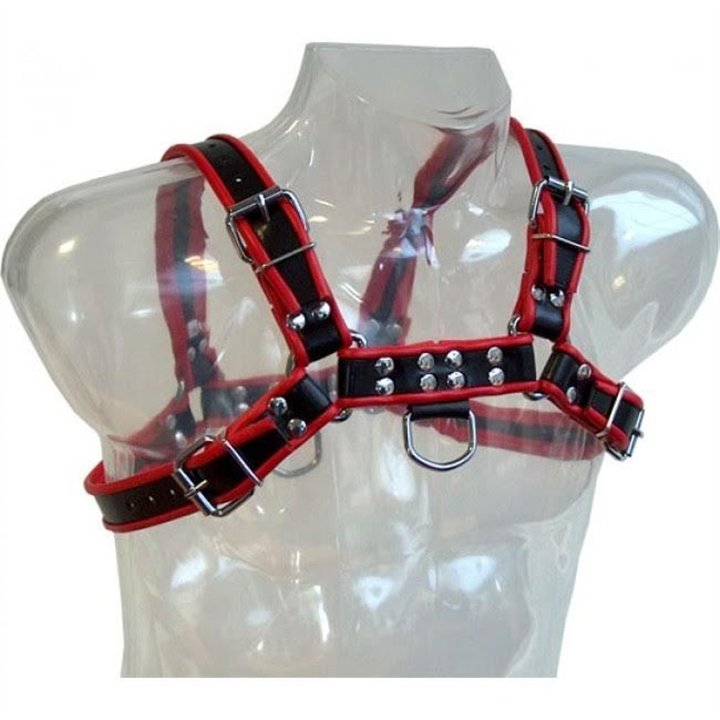 LEATHER BODY - CHAIN HARNESS III BLACK / RED - D-208611 - Teknashop Ltd