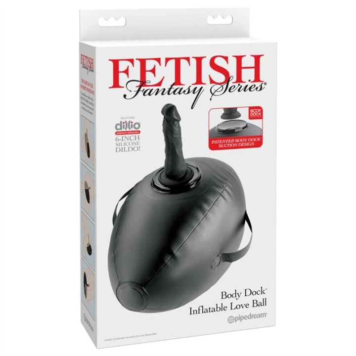 FETISH FANTASY SERIES - BODY DOCK INFLATABLE LOVE BALL WITH DILDO BLACK 41.9 CM - D-246197 - Teknashop Ltd