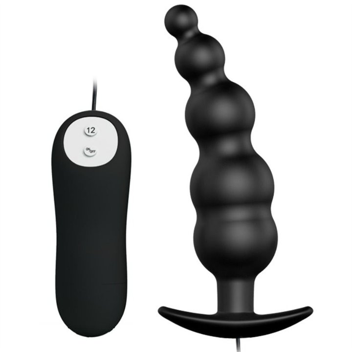 PRETTY LOVE - ANAL PLUG SILICONE EXTRA STIMULATION AND 12 VIBRATION MODES BLACK REMOTE CONTROL - D-211747 - Teknashop Ltd