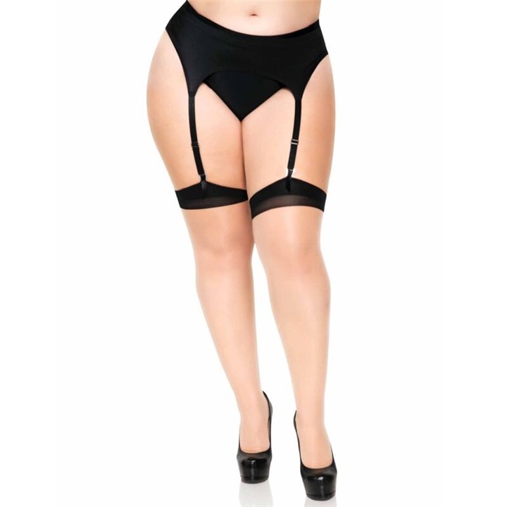 LEG AVENUE - PLUS LYCRA SHEER 2 TONE THIGH HIGH WITH BACKSEAM AND CUBAN HEEL - 1024Q BLACK - Teknashop Ltd