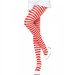 LEG AVENUE - WHITE/RED STRIPED TIGHTS - D-237704 - Teknashop Ltd