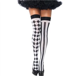 LEG AVENUE - BLACK/WHITE ARLEQUIN HIGH SOCKS - D-237708 - Teknashop Ltd