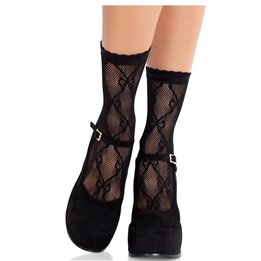 LEG AVENUE - BLACK LACE BOW LACE SOCKS - D-243071 - Teknashop Ltd