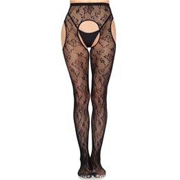 LEG AVENUE - 1967 BLOOM NET SUSPENDER TIGHTS BLACK - ONE SIZE - D-245340 - Teknashop Ltd