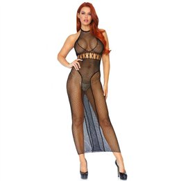 LEG AVENUE - HALTER DUAL NET BACKLESS DRESS - D-218691 - Teknashop Ltd