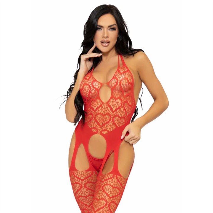 LEG AVENUE - NET SUSPENDER BODYSTOCKING ONE SIZE - RED - D-232884 - Teknashop Ltd