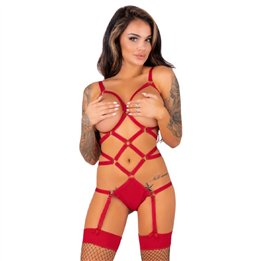 LIVCO CORSETTI FASHION - THIARA LC 20213 SET BODY + STOCKINGS RED L/XL - D-240098 - Teknashop Ltd