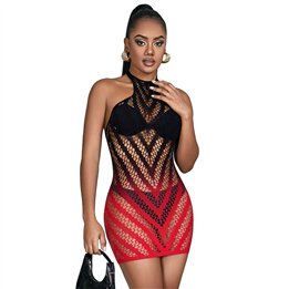 SUBBLIME - 952242 RED AND BLACK DEGRADED ELASTIC FISHNET DRESS ONE SIZE - D-241373 - Teknashop Ltd