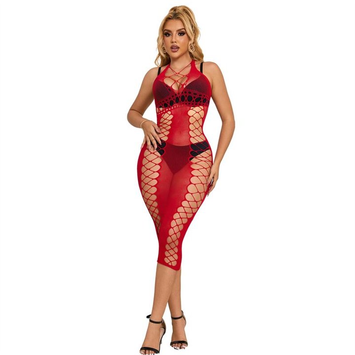 SUBBLIME - 952327 LONG RED FISHNET DRESS ONE SIZE - D-241381 - Teknashop Ltd
