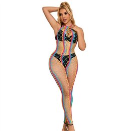 SUBBLIME - 952358 RAINBOW MESH HALTER NECK BODYSTOCKING XS/M - D-241384 - Teknashop Ltd