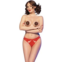 CHILIROSE - CR 4839 CHRISTMAS SET NIPPLE COVERS + PANTIES RED L/XL - D-242141 - Teknashop Ltd