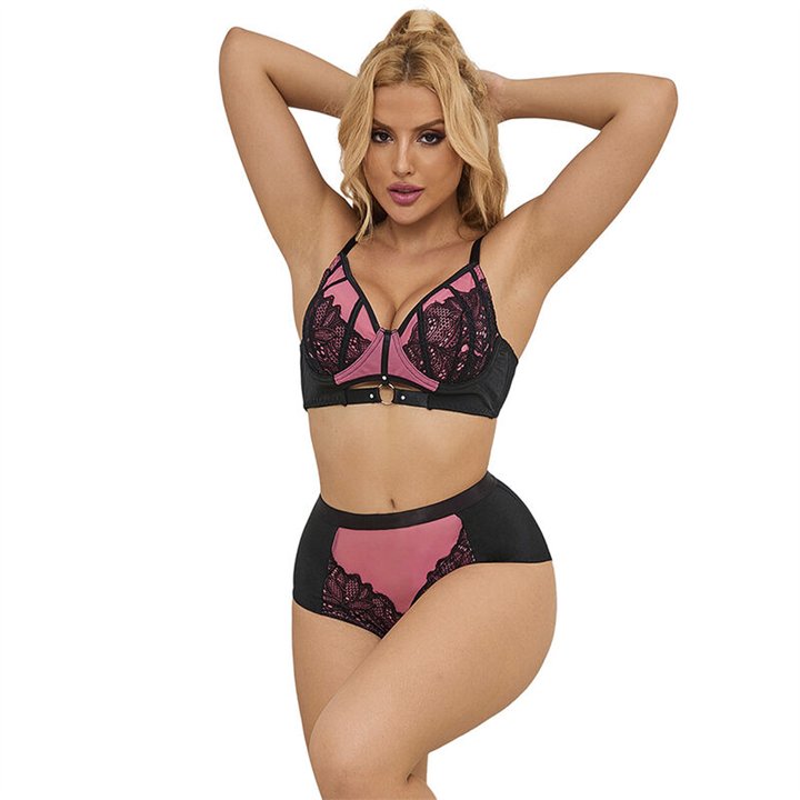 SUBBLIME - 955588 PINK PATENT LEATHER MESH ZIPPER BRA SET L/XL - D-242677 - Teknashop Ltd