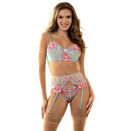 SUBBLIME - 957650 FLOWER EMBROIDERED BRA AND GARTER BELT SET PINK L/XL - D-242930 - Teknashop Ltd