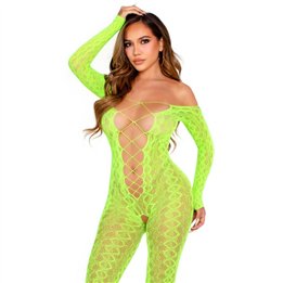 LEG AVENUE - CROTCHLESS BODYSTOCKING EXOTIC SNAKE LACE NEON GREEN - D-243083 - Teknashop Ltd