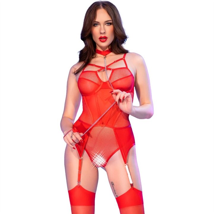 CHILIROSE - CR 4879 CROTCHLESS BODYSUIT RED M - D-244810 - Teknashop Ltd
