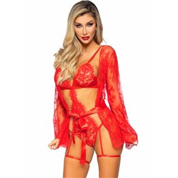 LEG AVENUE - 86123 TEDDY + GARTER ROBE SET RED SIZE M - D-244909 - Teknashop Ltd