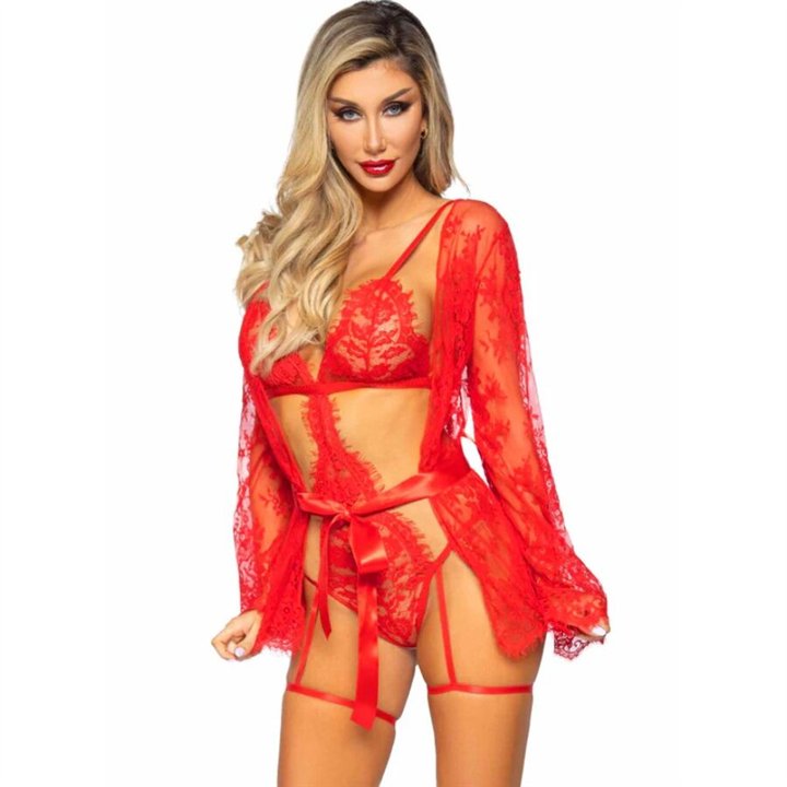 LEG AVENUE - 86123 TEDDY + GARTER ROBE SET RED SIZE M - D-244909 - Teknashop Ltd