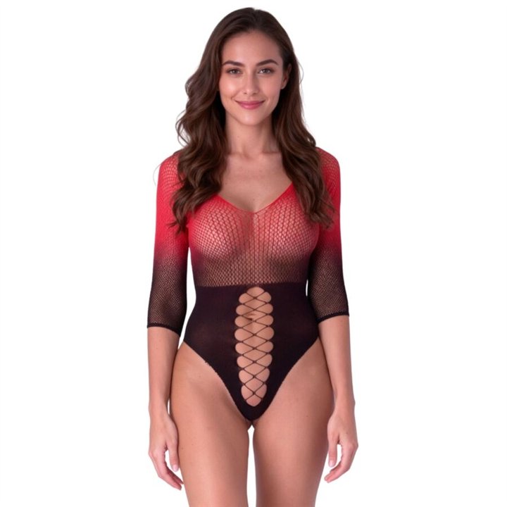 PASSION - BS118 BLACK AND RED MESH BODYSTOCKING - D-245607 - Teknashop Ltd