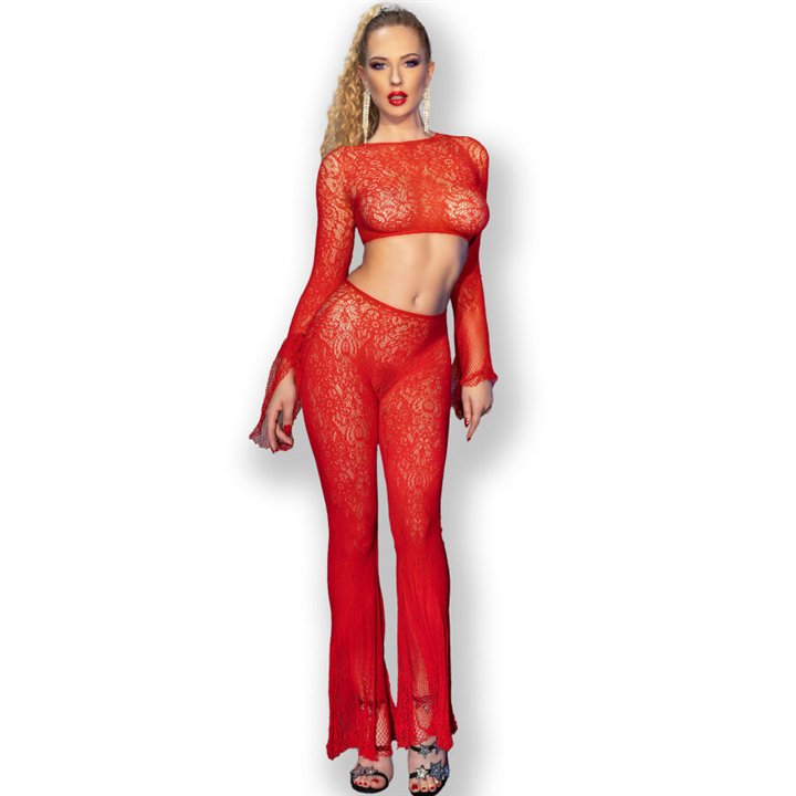 CHILIROSE - CR 4648 TOP & PANT RED S/L - D-239059 - Teknashop Ltd