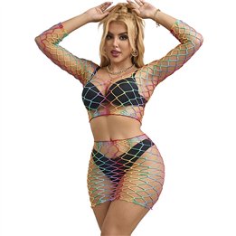 SUBBLIME - 952440 2-PIECE FISHNET SET LONG SLEEVE RAINBOW ONE SIZE - D-241393 - Teknashop Ltd