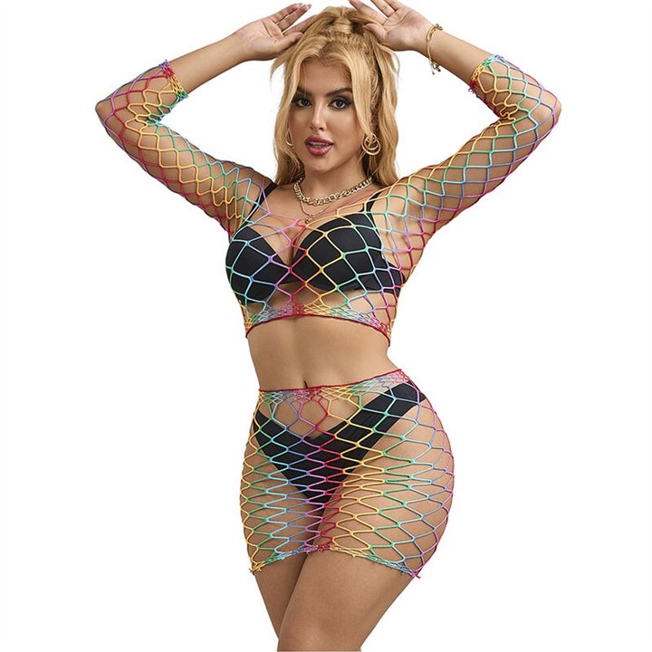 SUBBLIME - 952440 2-PIECE FISHNET SET LONG SLEEVE RAINBOW ONE SIZE - D-241393 - Teknashop Ltd
