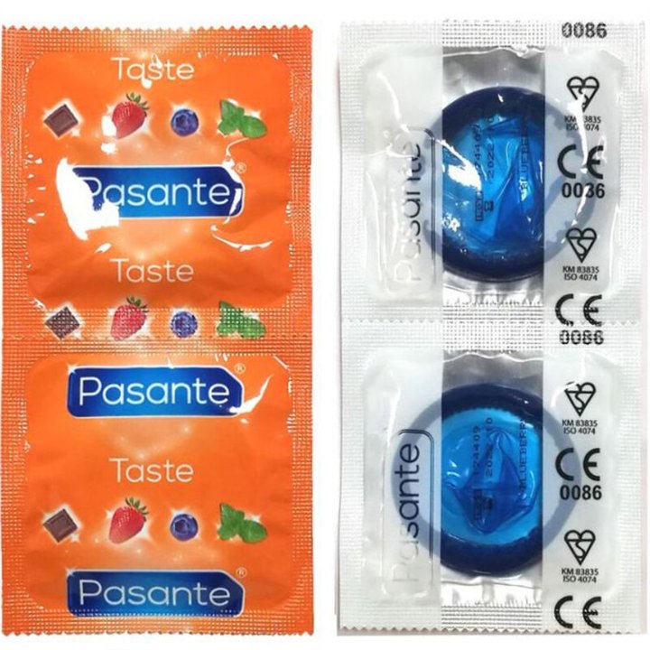 PASANTE - CONDOMS FLAVOR BLUEBERRY BAG 144 UNITS - D-236434 - Teknashop Ltd