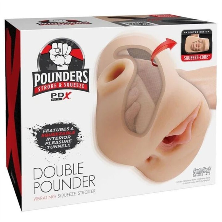 PDX PLUS - DOUBLE POUNDER VIBRATING SQUEEZE STROKER LIGHT 20.5 CM - D-246187 - Teknashop Ltd
