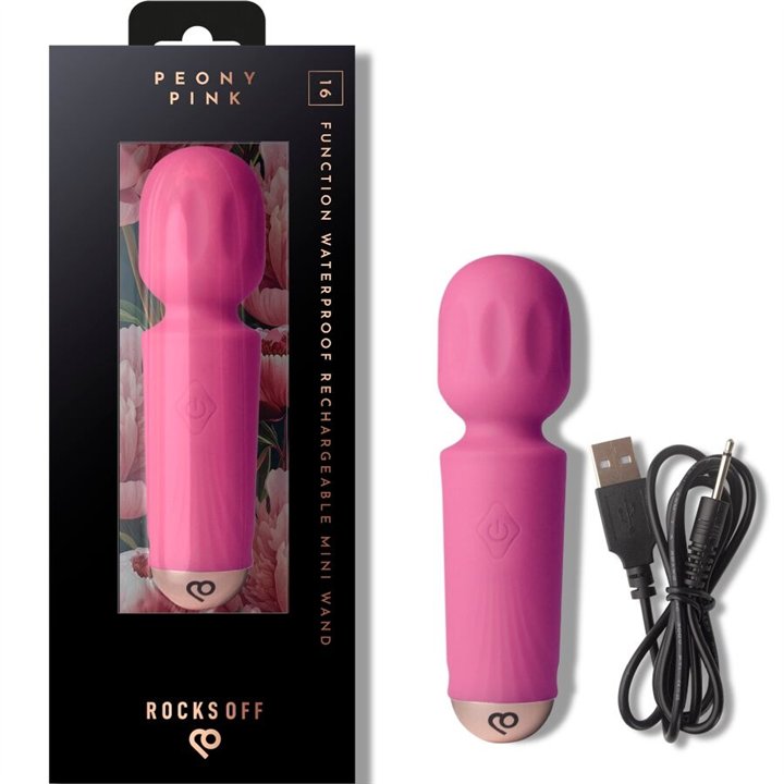 ROCKS-OFF - MINI RECHARGEABLE WAND 16 FUNCTIONS PEONY PINK - D-244966 - Teknashop Ltd