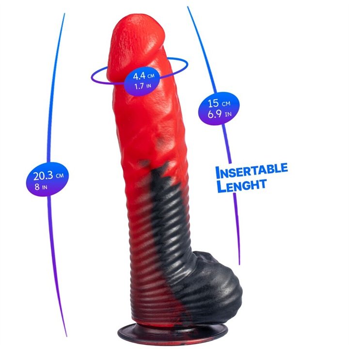 SILEXD - DEVIL DILDO FANTASY LIQUID SILICONE THERMOREACTIVE RED BLACK 20.3 CM - D-245452 - Teknashop Ltd
