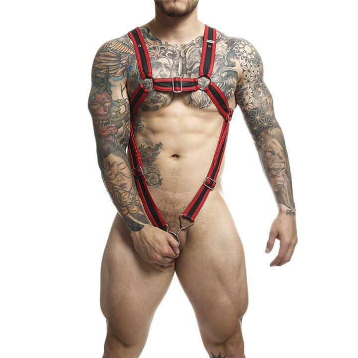 MOB - DNGEON RED CROSSED PENIS HARNESS ONE SIZE - D-243433 - Teknashop Ltd