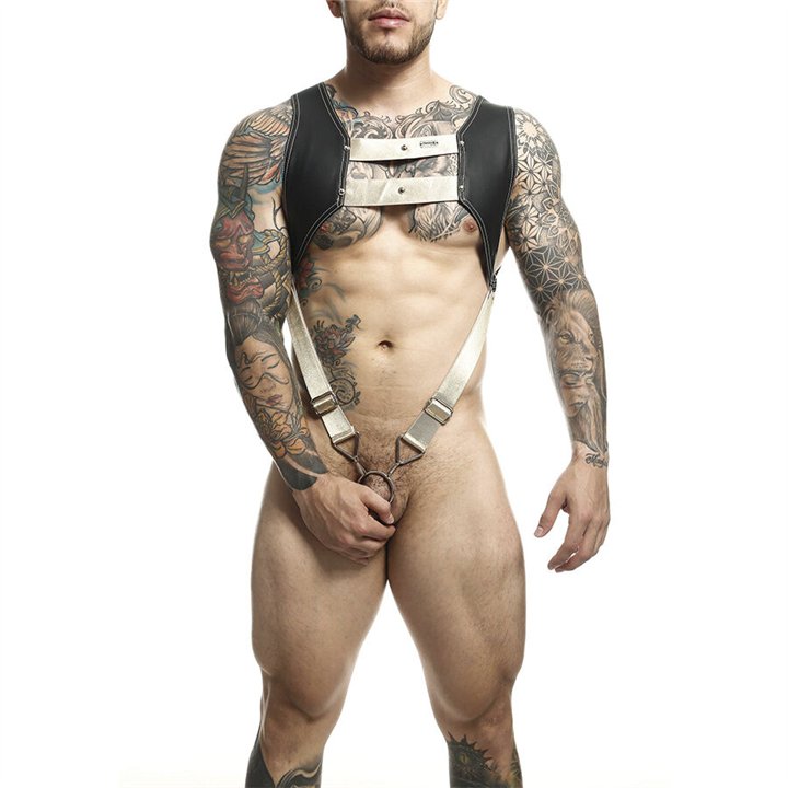 MOB - DNGEON HARNESS WITH GOLDEN PENIS RING ONE SIZE - D-243435 - Teknashop Ltd