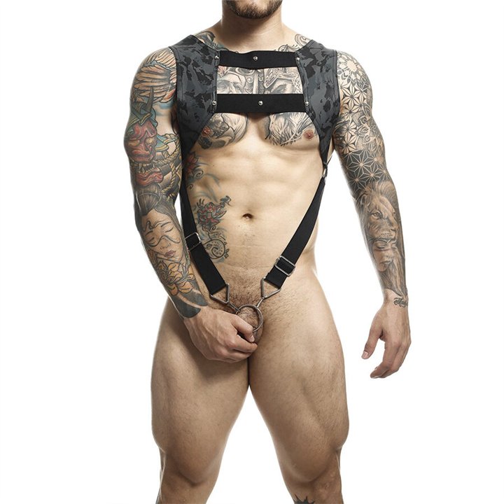 MOB - DNGEON HARNESS WITH SILVER PENIS RING ONE SIZE - D-243436 - Teknashop Ltd