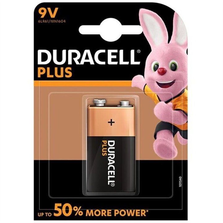 DURACELL - PLUS POWER BATTERY 9V LR61 1UNIT - D-225366 - Teknashop Ltd